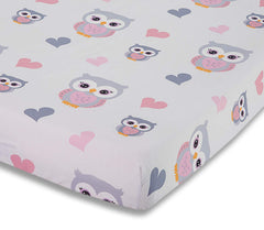 EVERYDAY KIDS Sweet Owls crib sheet closeup shows soft microfiber and vibrant color for cozy nurseries.