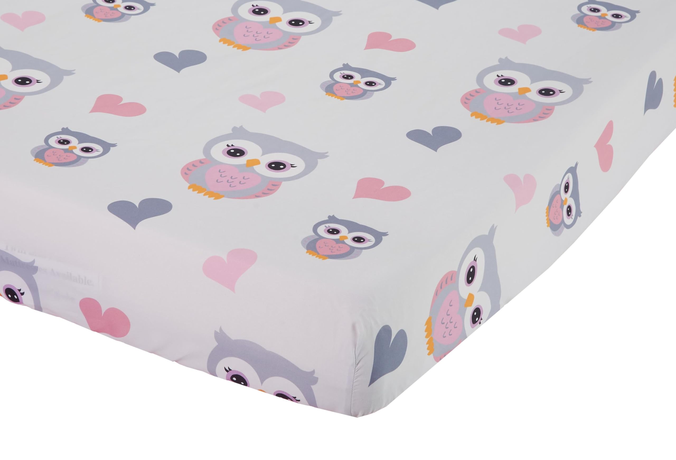 Everyday Kids Sweet Owls Pink crib sheet with 8in pocket enables snug fit.
