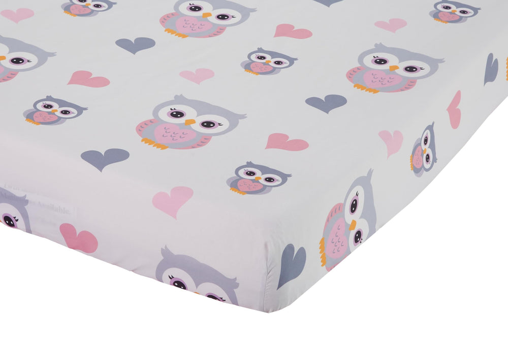 Everyday Kids Sweet Owls Pink crib sheet with 8in pocket enables snug fit.