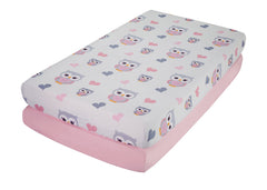 Everyday Kids Sweet Owls Pink crib sheet fabric close-up highlights breathable microfiber.