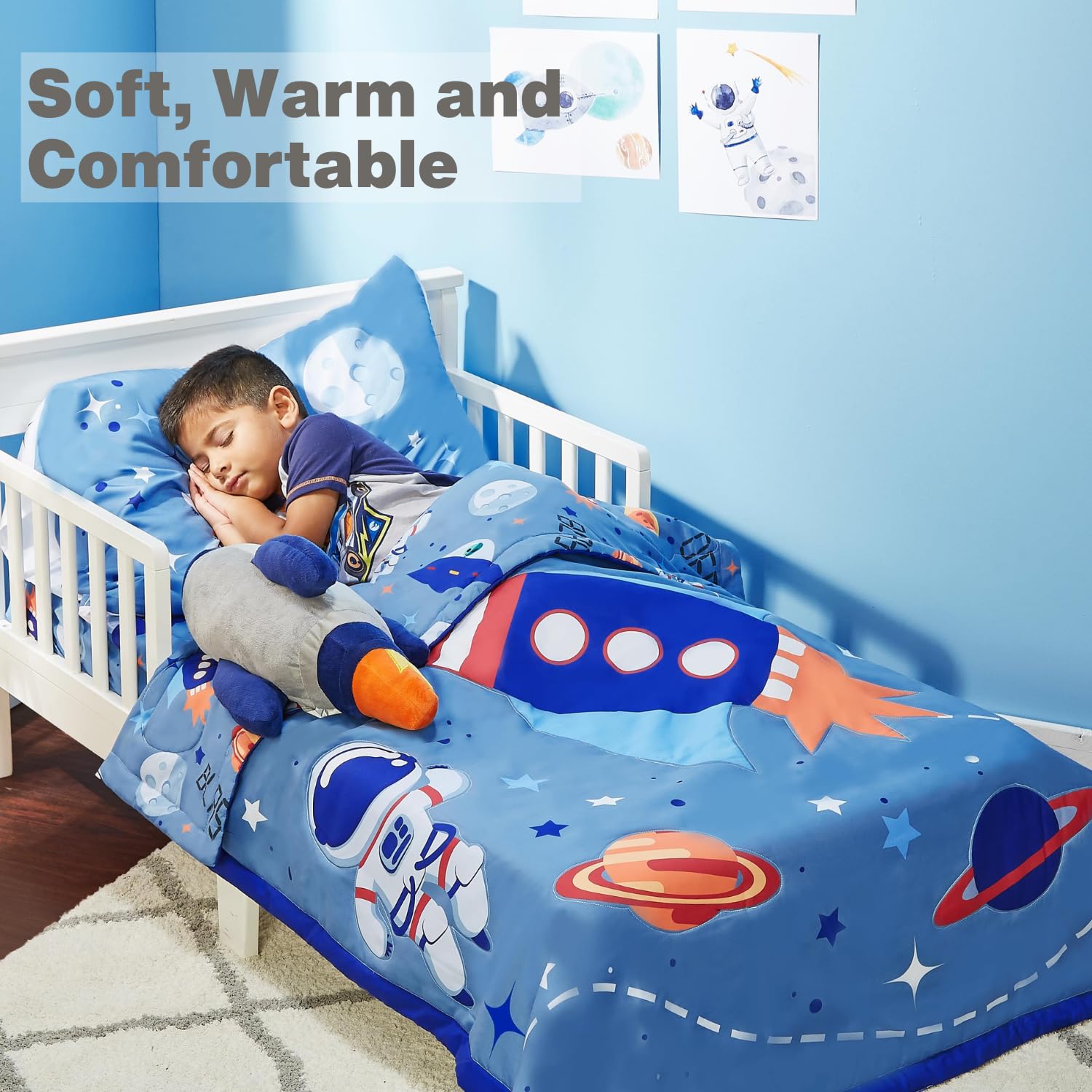 EVERYDAY KIDS toddler bedding set colorful fabric highlights kid-friendly patterns and soft touch.