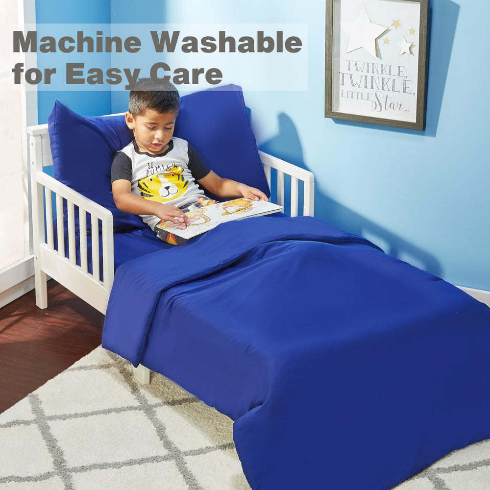 Everyday Kids solid-navy flat-sheet demonstrates coordinating color and fit