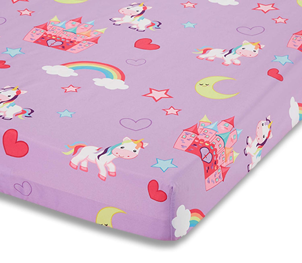 Everyday Kids Unicorn Dreams fabric close-up highlighting soft microfiber comfort.