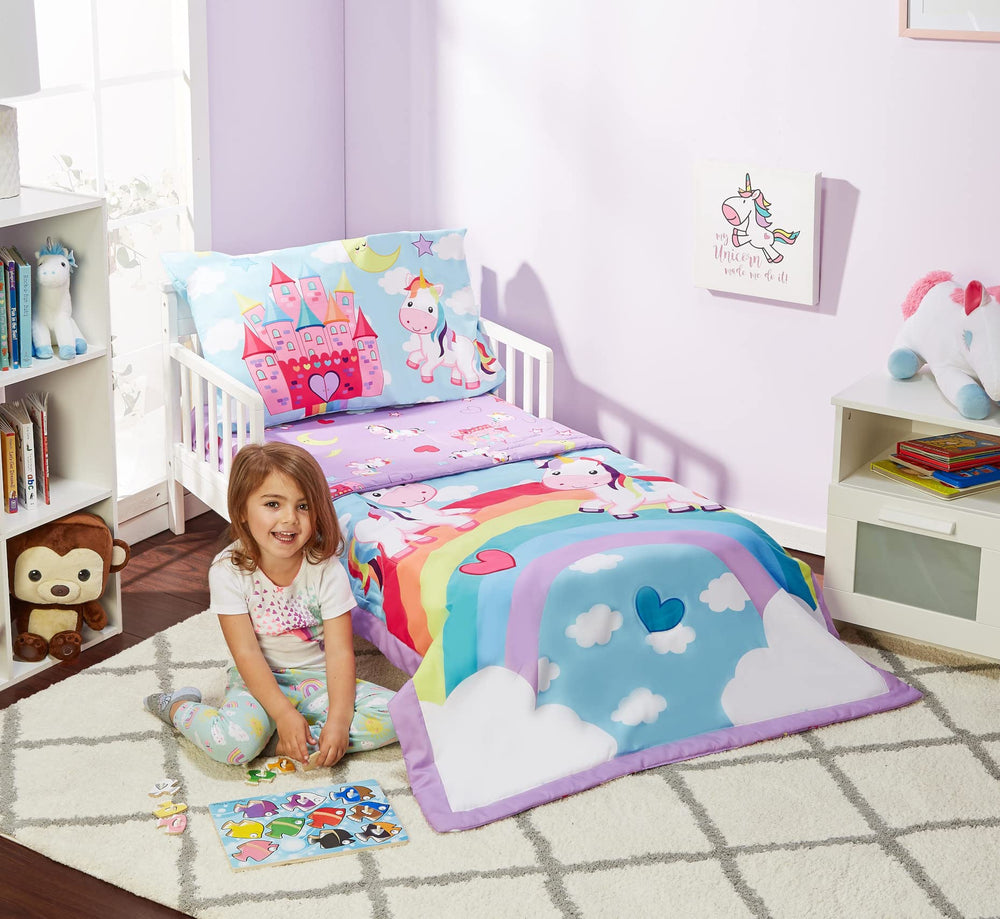 Everyday Kids Unicorn Dreams flat sheet displays bright colors for playful bedtime.
