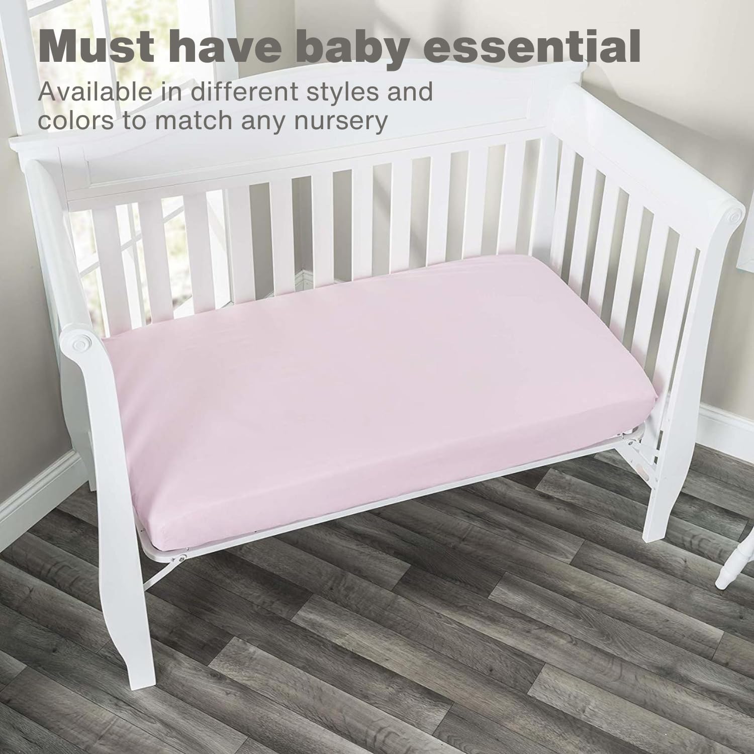 Everyday Kids white crib sheet provides a soft, hypoallergenic surface for peaceful, safe sleep.