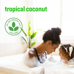 Everyone 3-in-1 Tropical Coconut bubbles show playful bath-time activity.