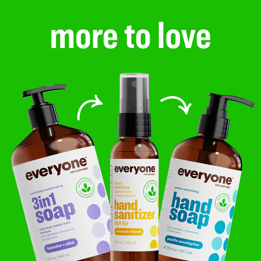 Everyone 3-in-1 Tropical Coconut packaging emphasizes recycled bottle packaging.