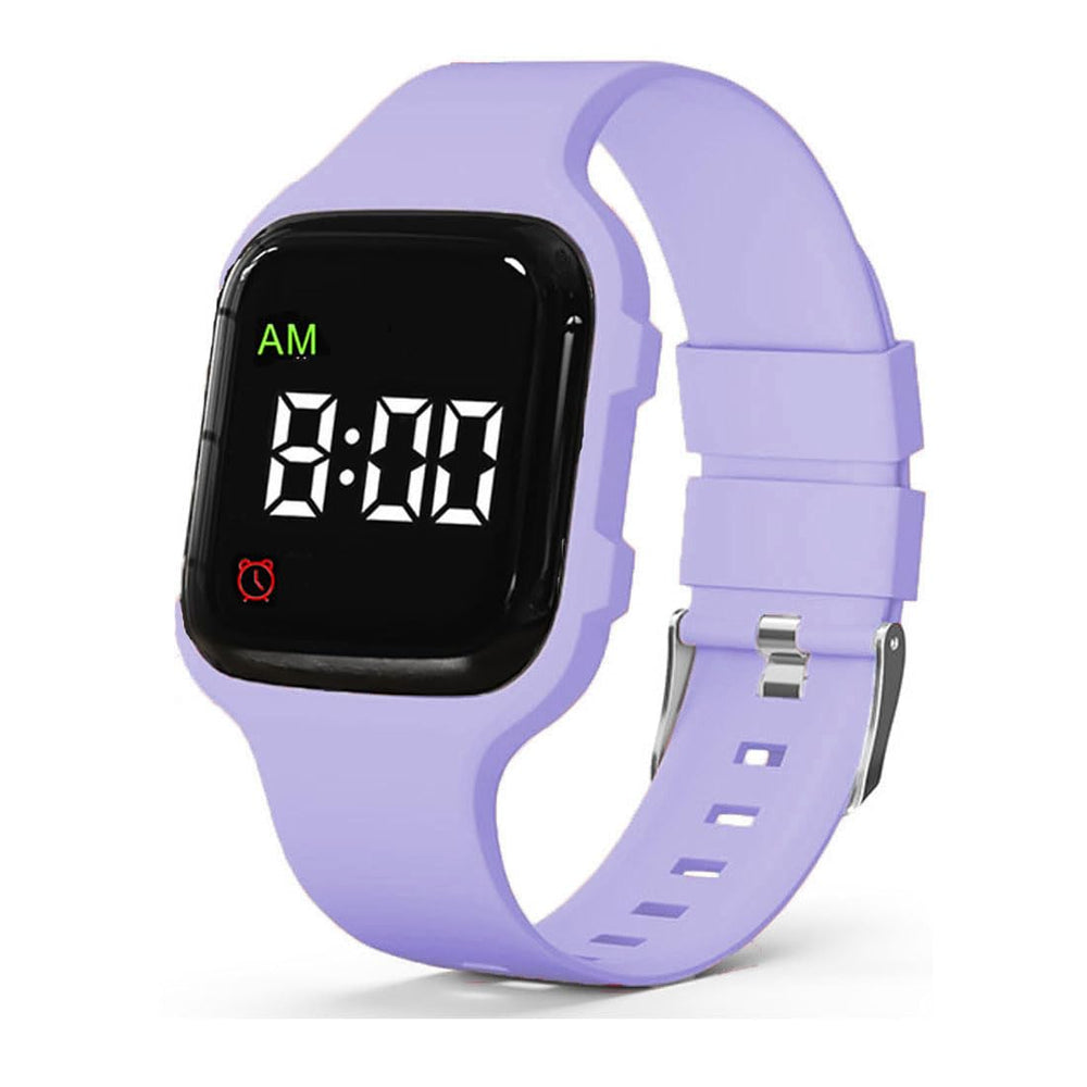 e-vibra vibrating alarm watch purple front view for discreet potty reminders and daily scheduling