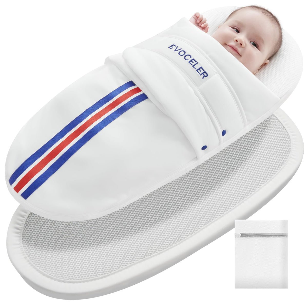 Evoceler Baby Swaddle Sleep Sack featuring 3D mattress and wings for secure, soothing sleep.