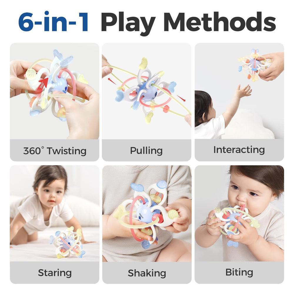 Evoceler baby toy showing 10 textures for sensory exploration and chewing