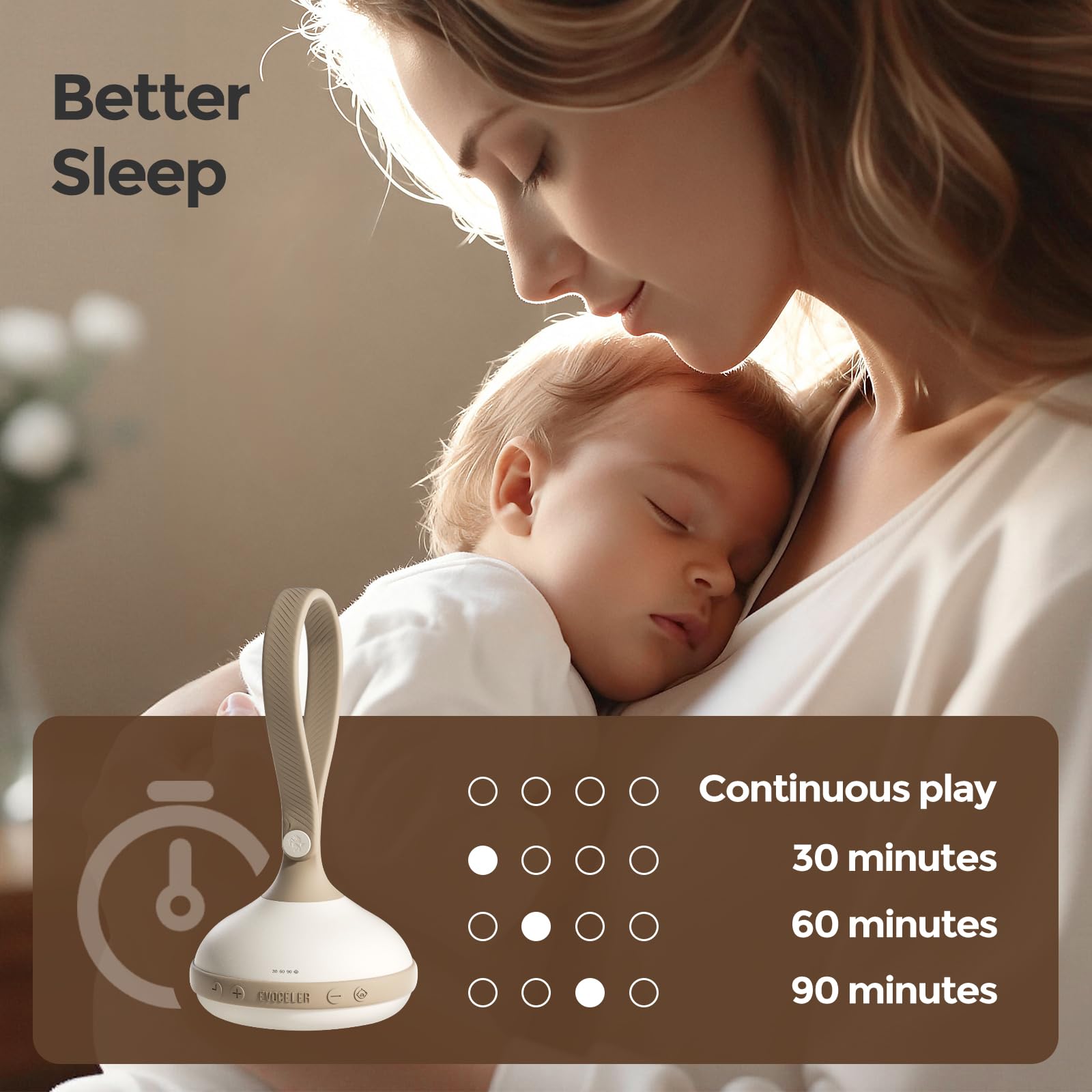 Evoceler compact baby sleep aid fits in diaper bag or clutch