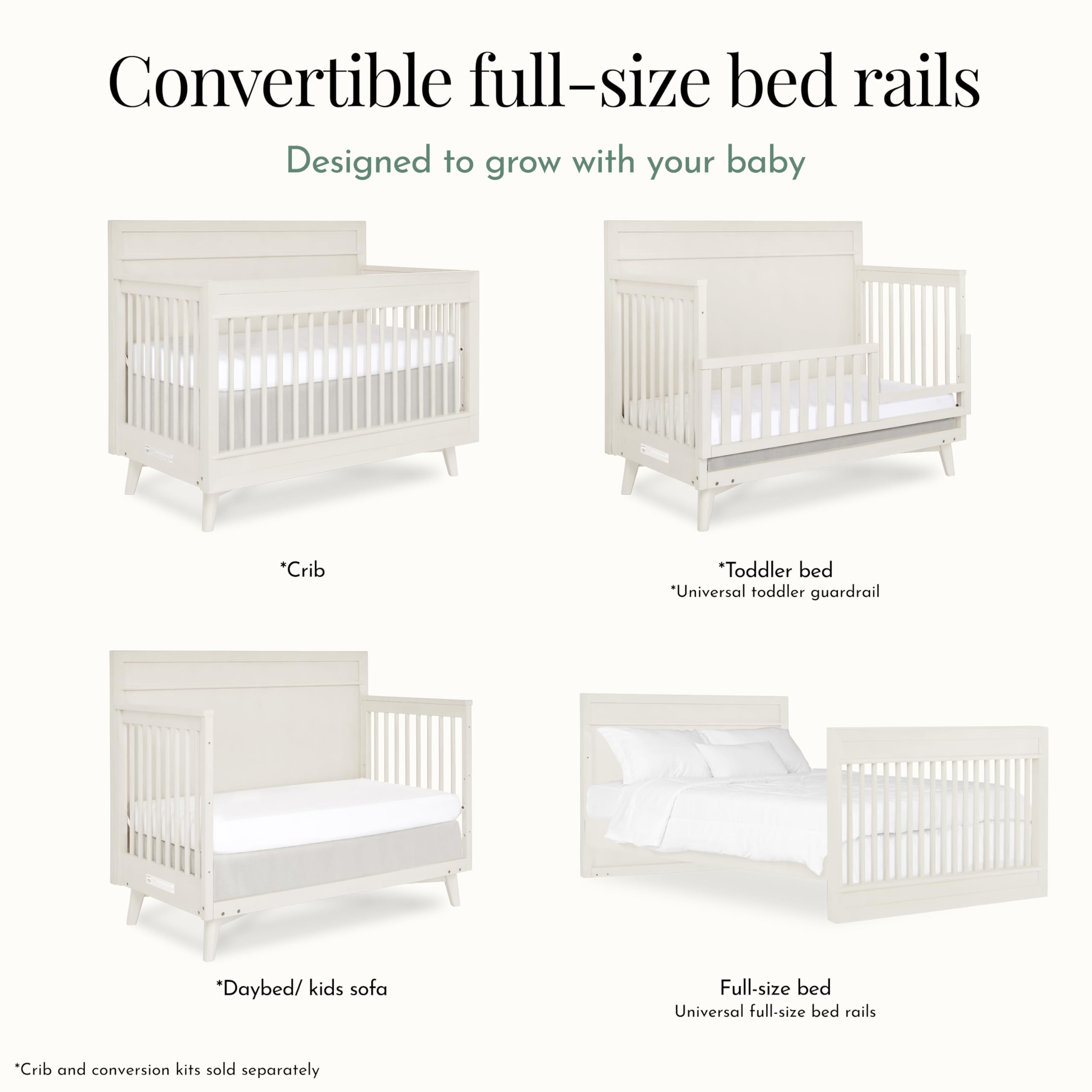 evolur bed rails finish options presented to match nursery furniture