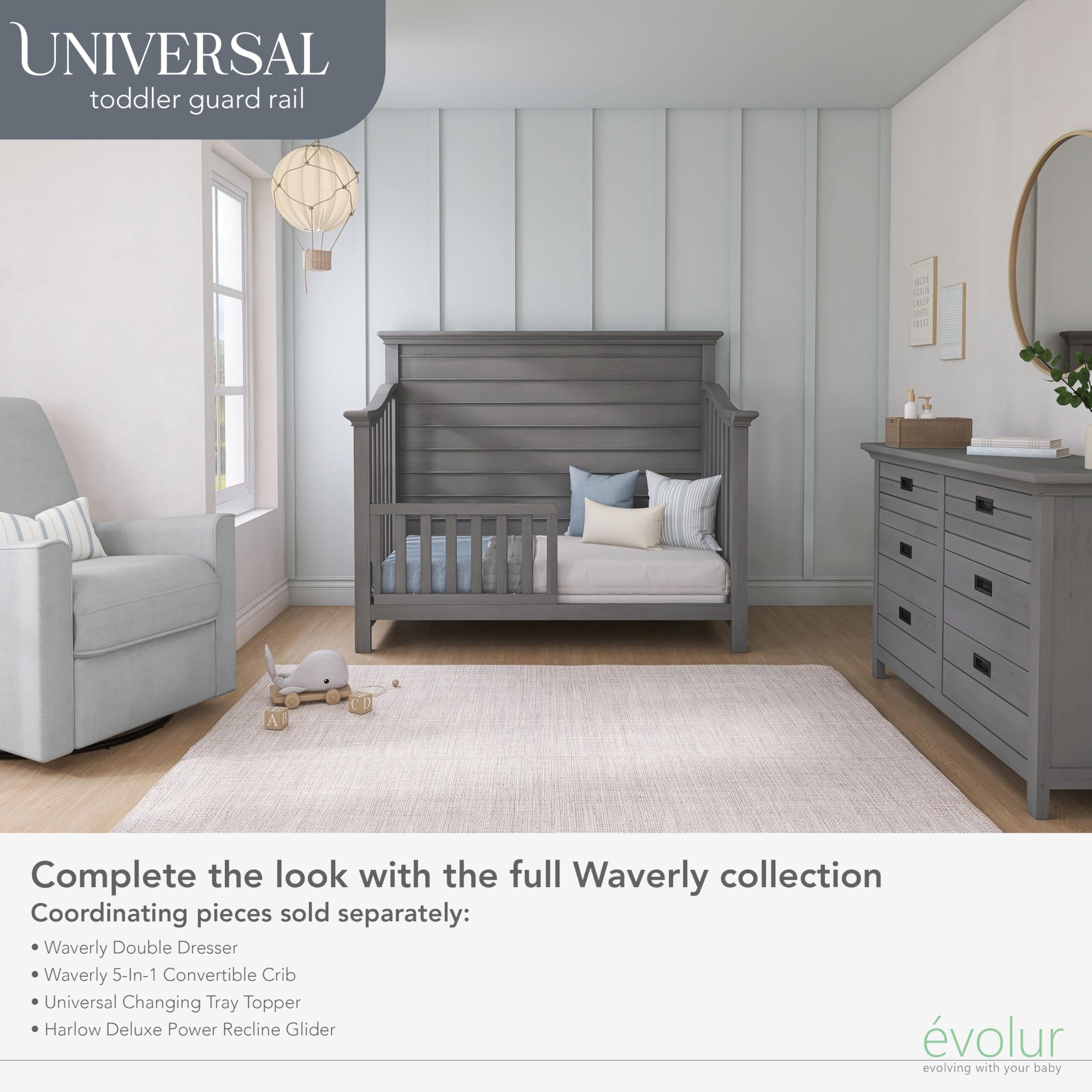 Evolur Guard Rail compatibility with Parker Aurora Cheyenne Santa Fe collections.