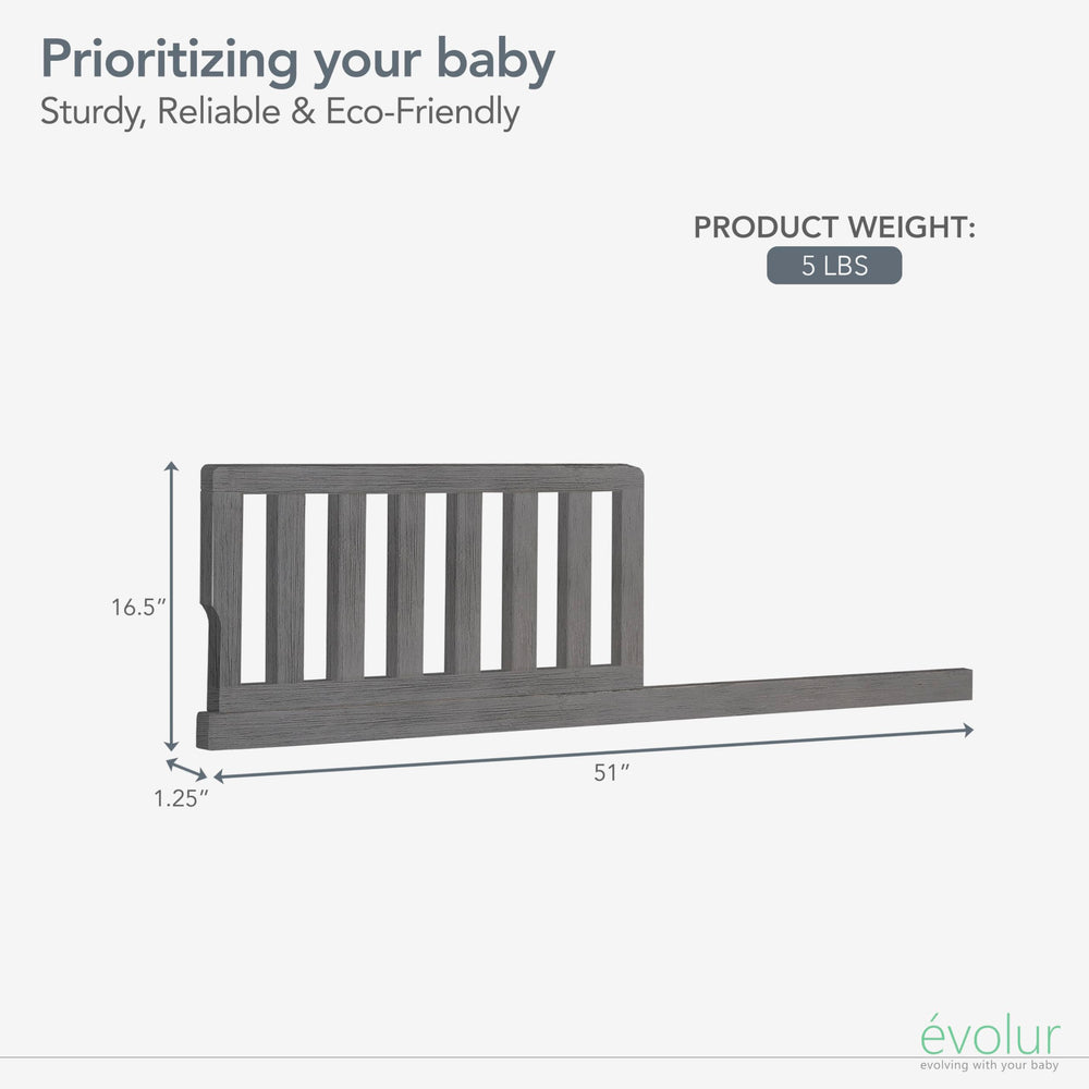 Evolur Guard Rail solid wood construction highlights durability and long-lasting use.