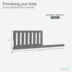 Evolur Guard Rail solid wood construction highlights durability and long-lasting use.