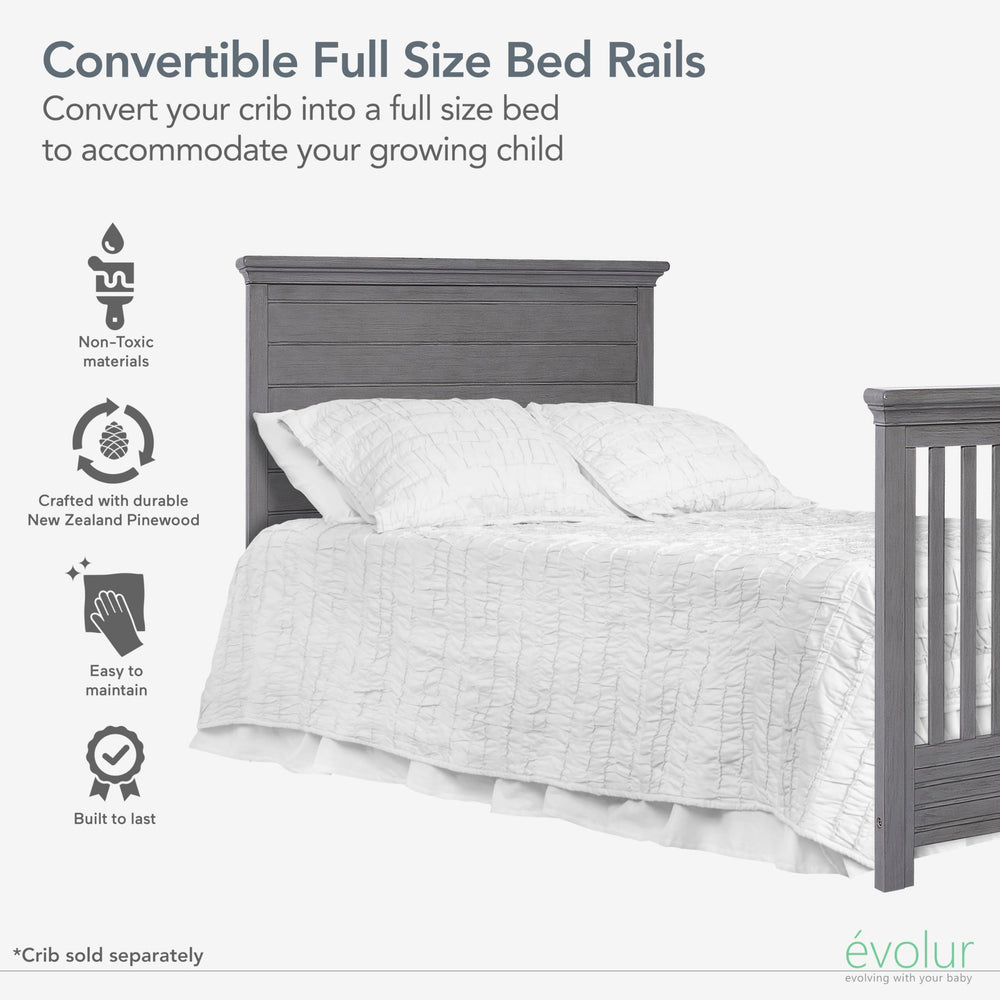 évolur rustic grey finish texture showcases elegant, timeless nursery-to-bedroom accent.