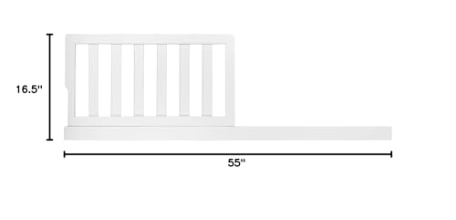 Evolur Toddler Guard Rail Frost installed on crib shows durable solid-wood construction and easy attachment.