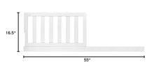 Evolur Toddler Guard Rail Frost installed on crib shows durable solid-wood construction and easy attachment.
