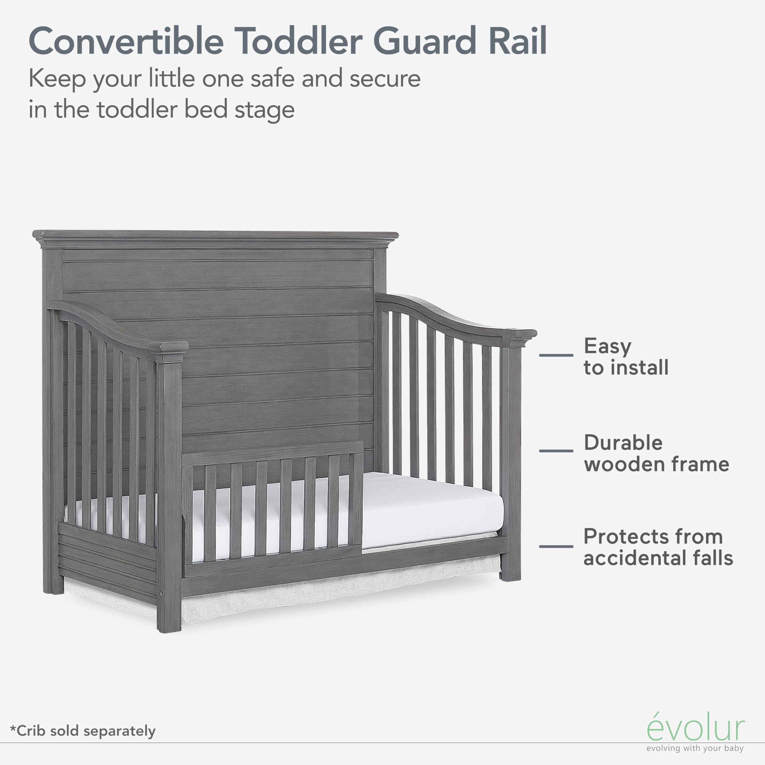 Evolur Toddler Rail finishes 10 options to match your crib.