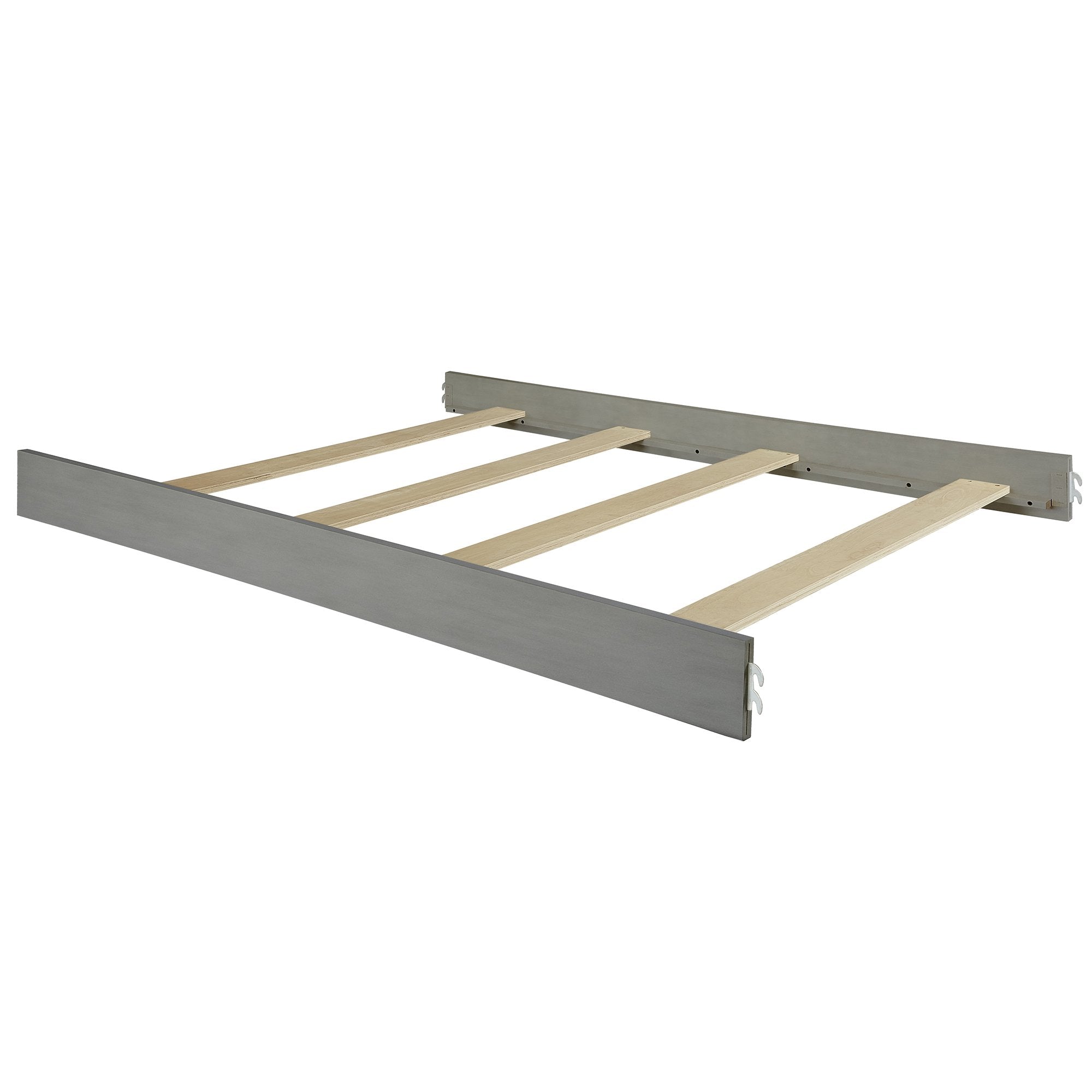 Evolur universal bed rail in storm grey during assembly for safe transition to a full-size bed.