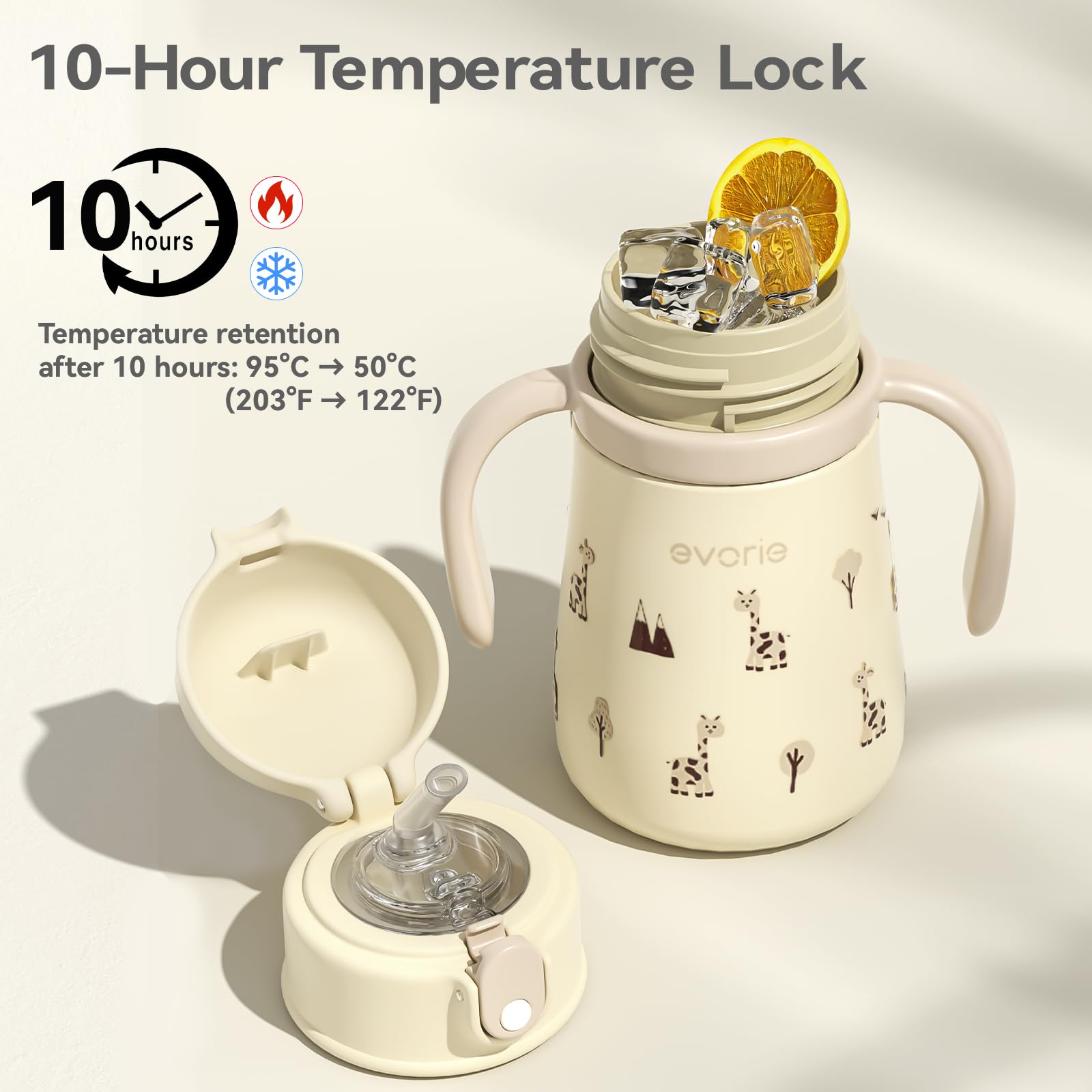 Evorie 316L stainless steel insulated cup preserves warmth or coolness during outings.