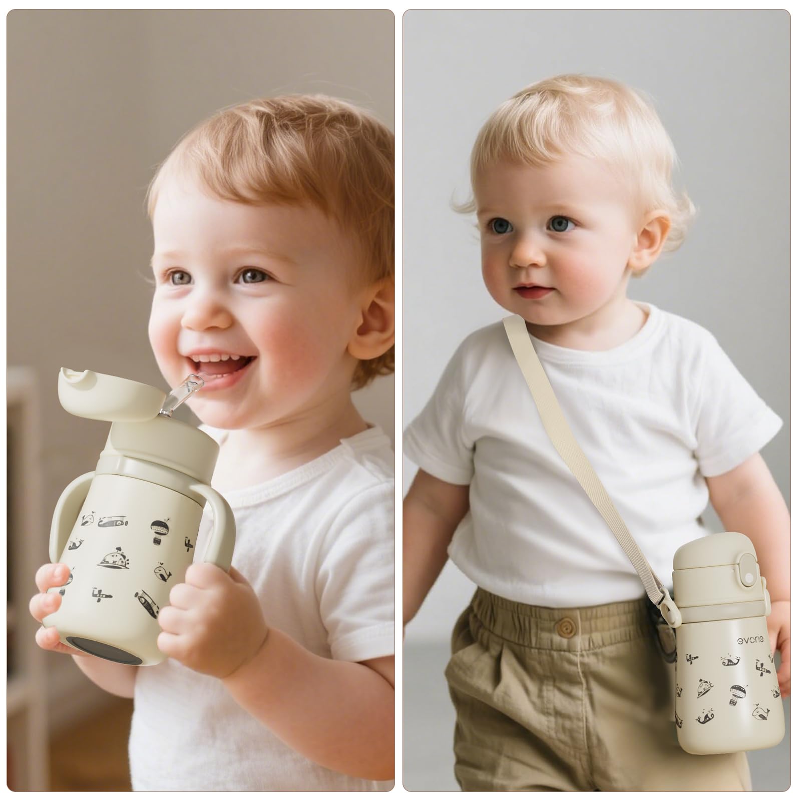 Evorie bite-straw V-shaped design facilitating toddler sipping