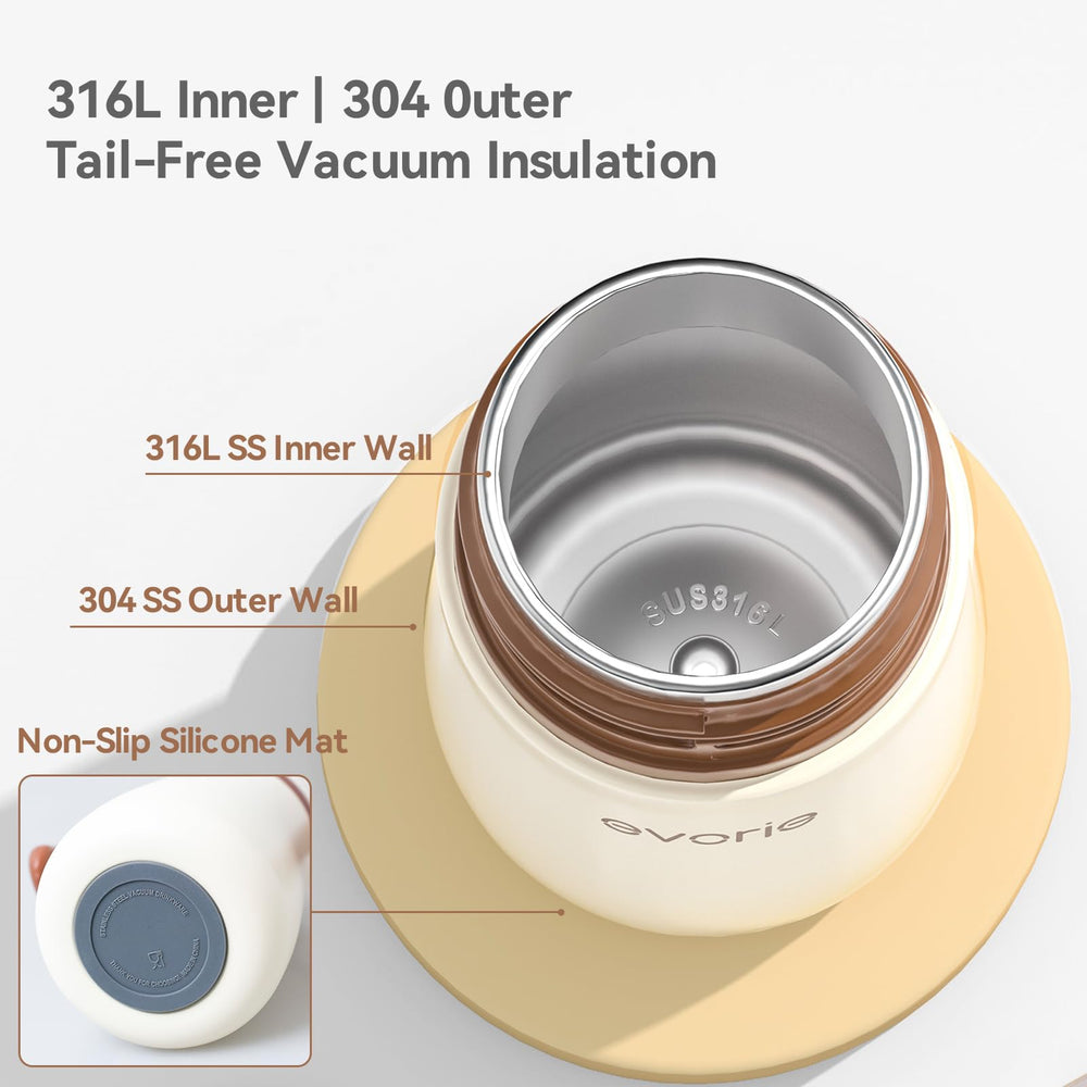 Evorie double-wall insulation demonstrates temperature retention for warm or cold drinks.