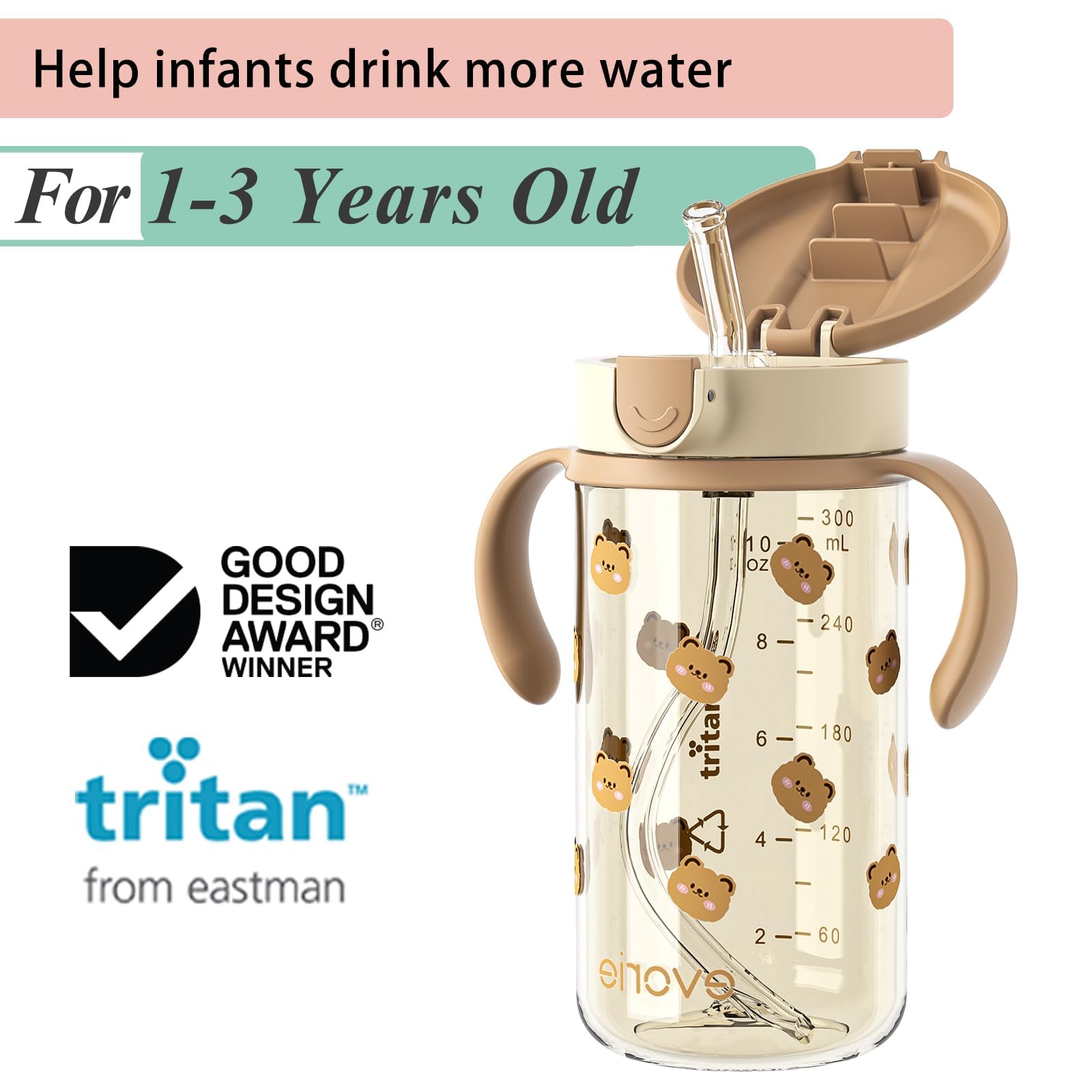 Evorie toddler sippy cup removable handles for easy grip and independent drinking