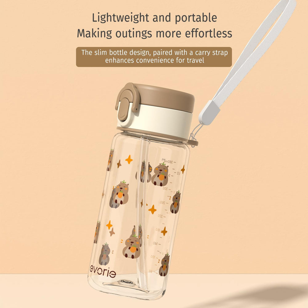 Evorie Tritan bottle in a backpack pocket shows portable kid-friendly design.