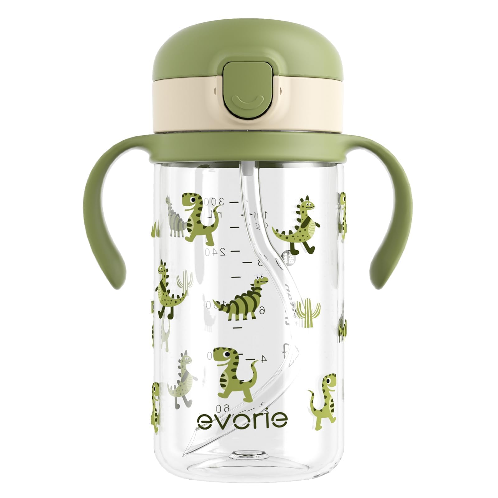 Evorie Tritan spill-proof toddler cup with green dino design for mess-free sipping