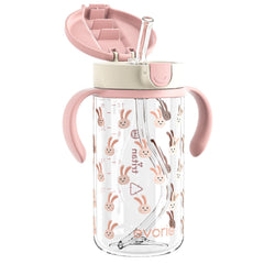 Evorie Tritan spill-proof toddler cup with pink rabbit handles for easy, mess-free sipping.