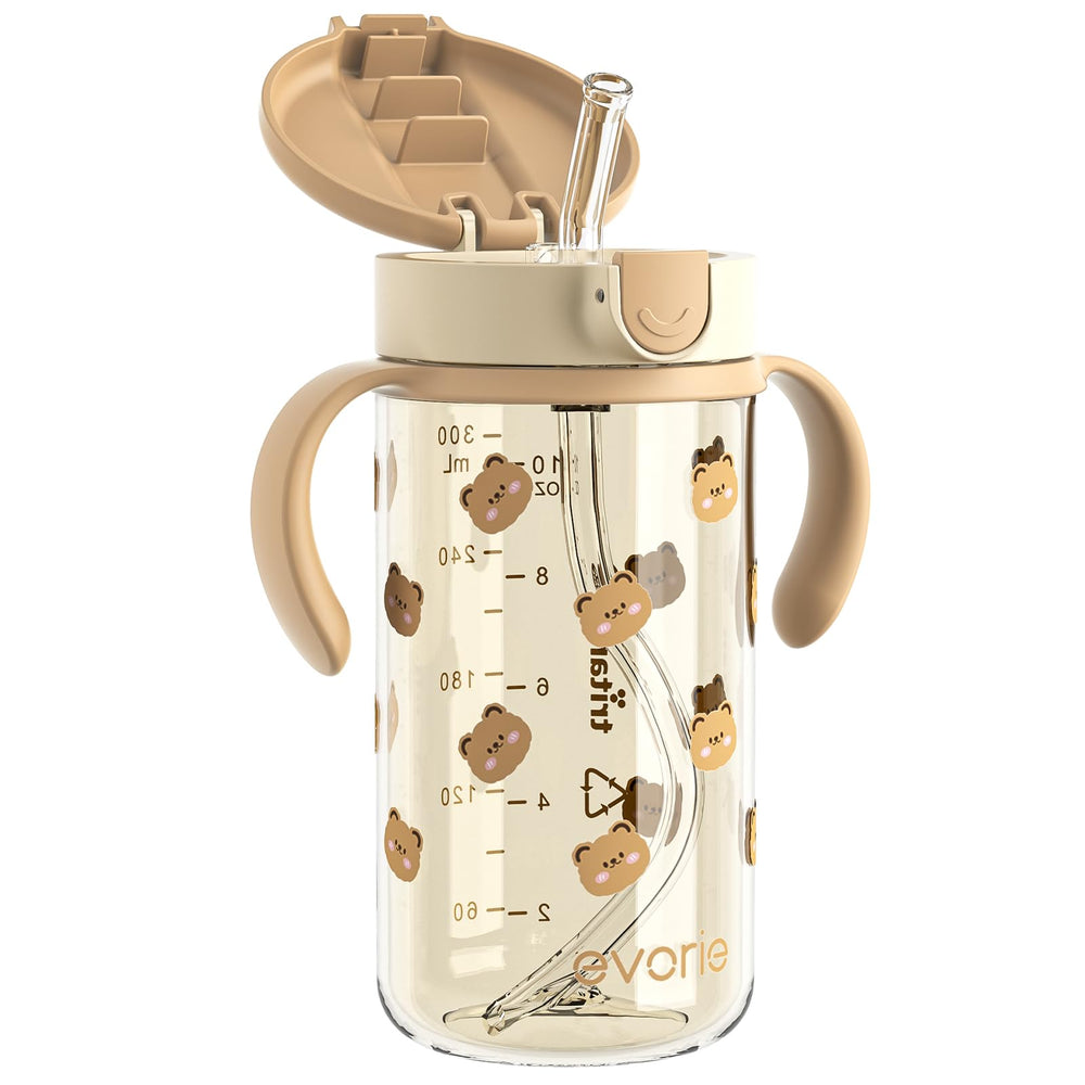 Evorie Tritan spill-proof toddler sippy cup with honey bear lid for mess-free drinks