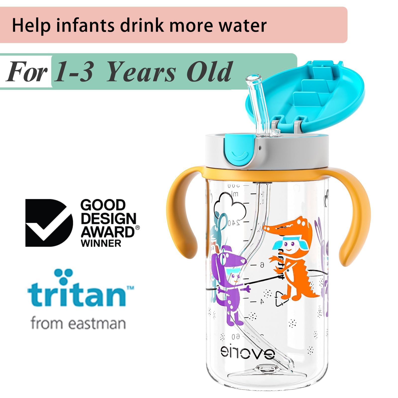 Evorie Tritan spill-proof toddler sippy straw highlights cross-cut straw for safer sipping