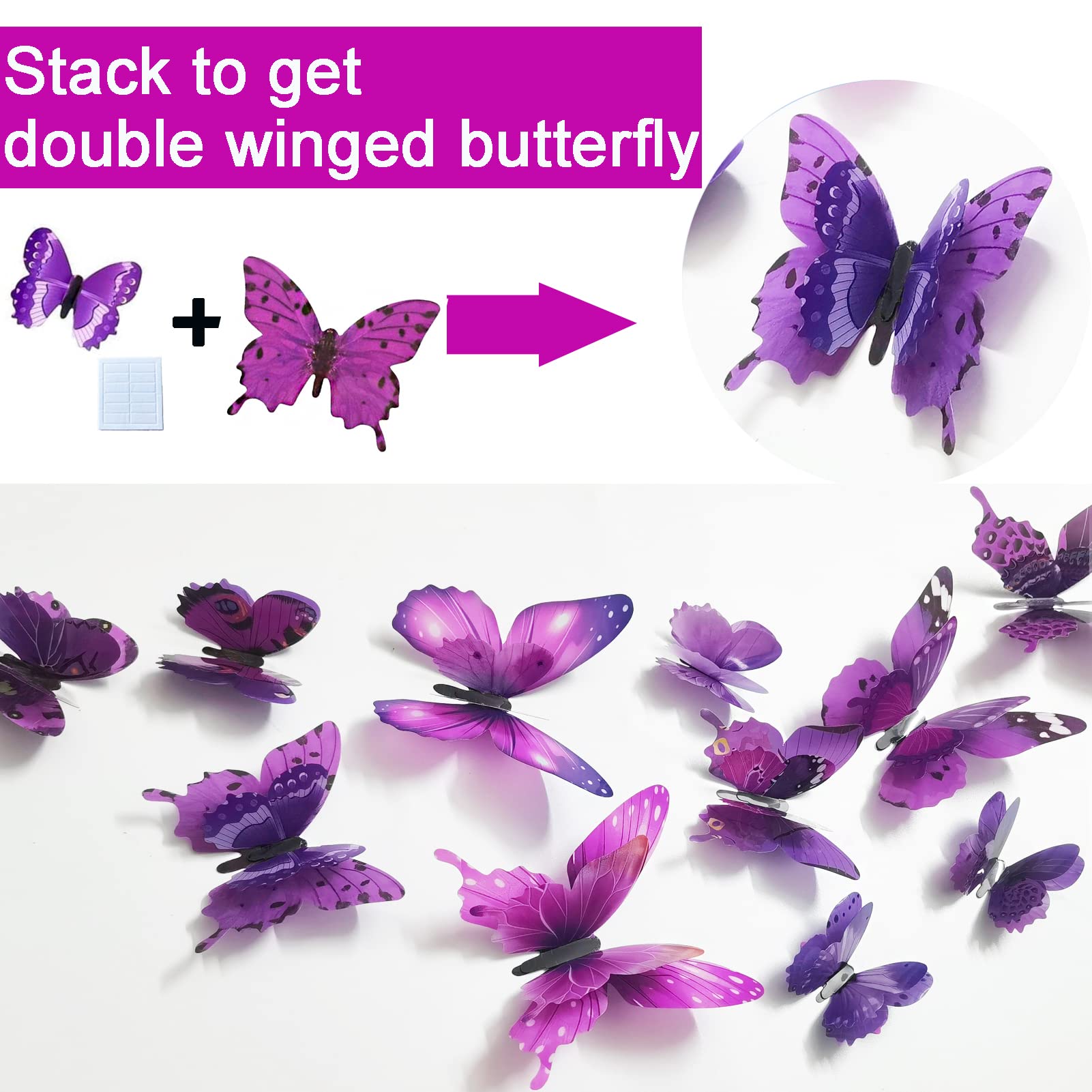 Ewong multi-style purple butterfly decals add variety and elegance