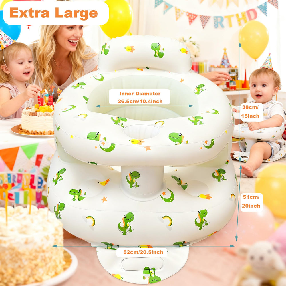 EXBEPE baby seat with tray usage image supports hands-free feeding.