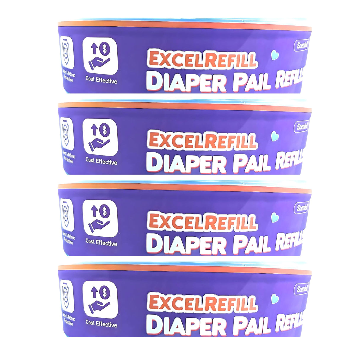 ExcelRefill diaper-pail refills 4-pack 1280-count for long-lasting waste disposal