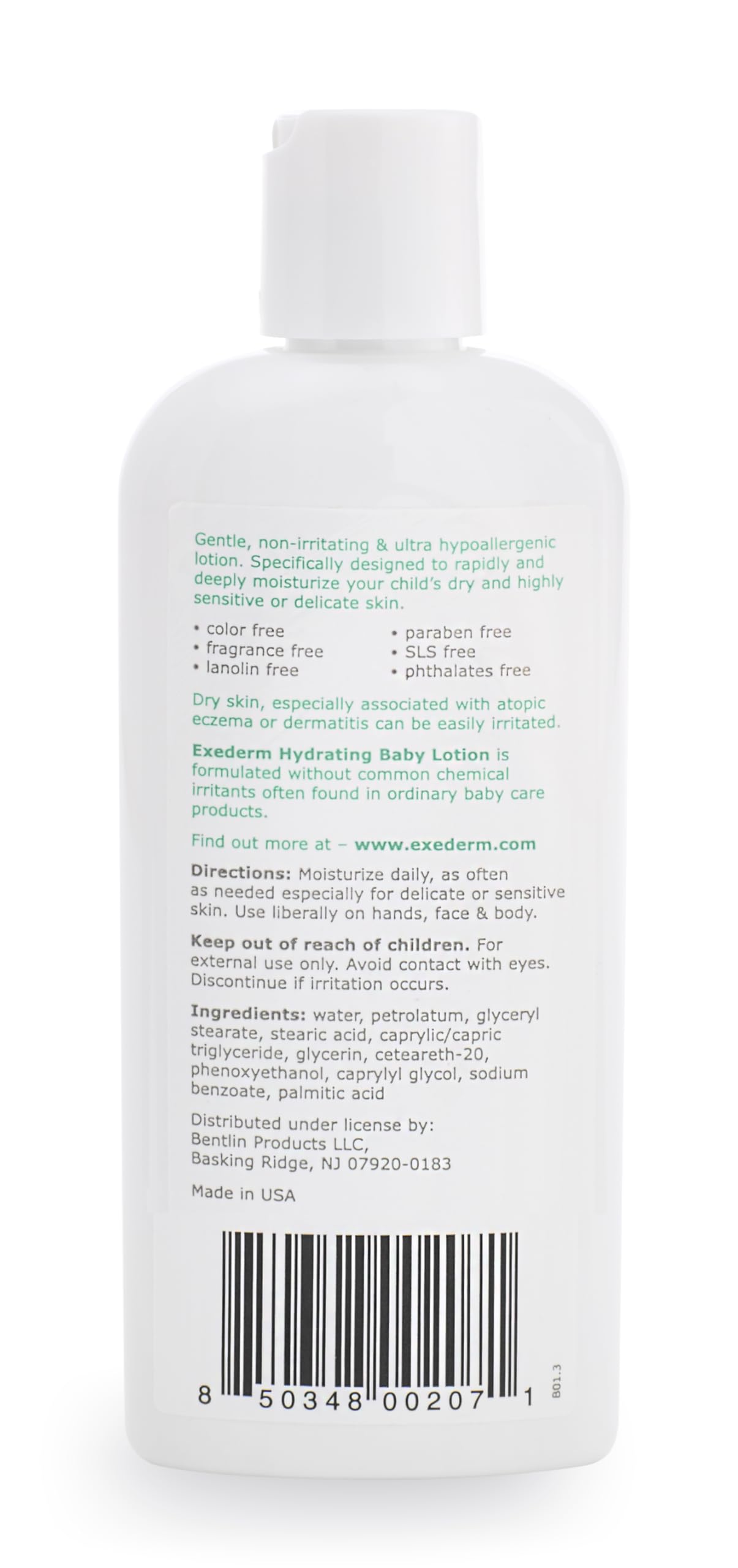 Exederm Baby Lotion on skin supports daily use with fragrance-free comfort.