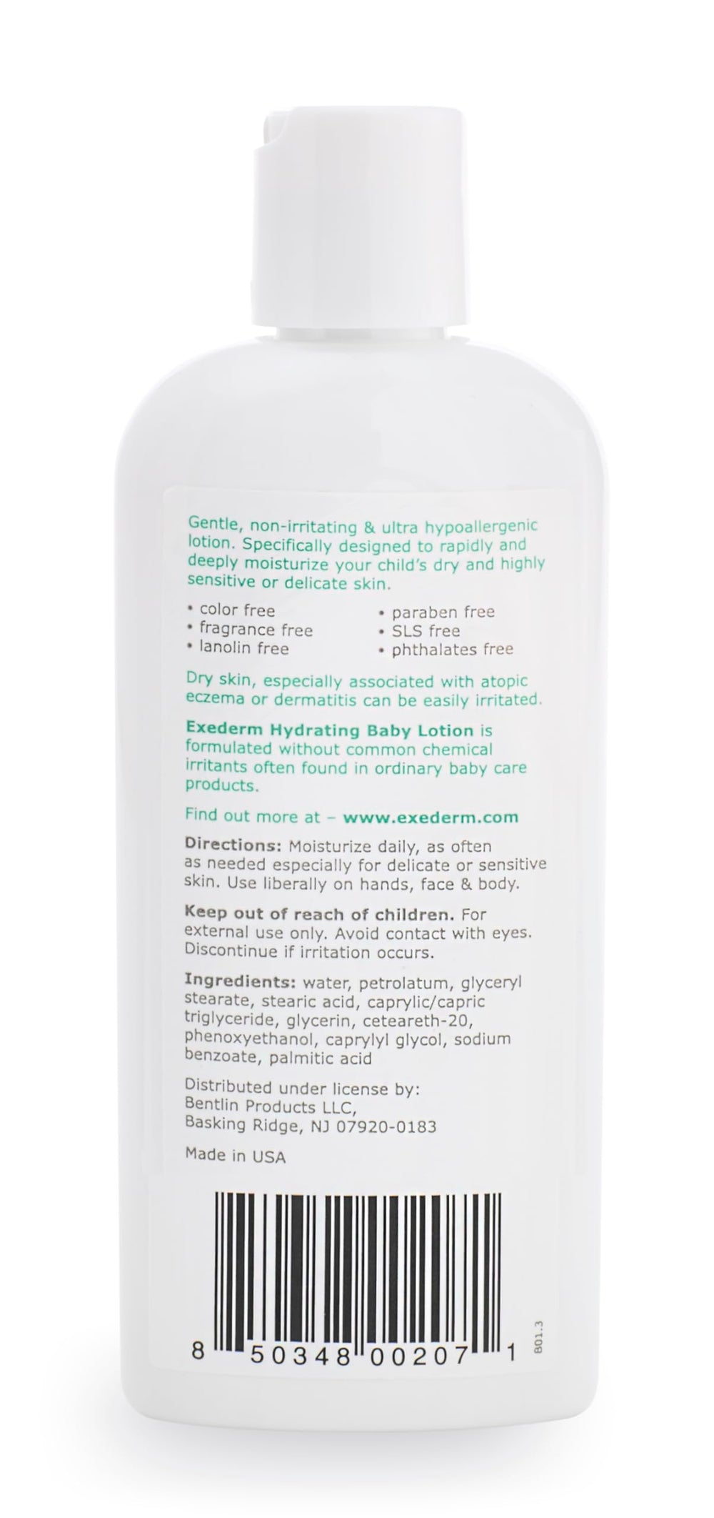 Exederm Baby Lotion on skin supports daily use with fragrance-free comfort.
