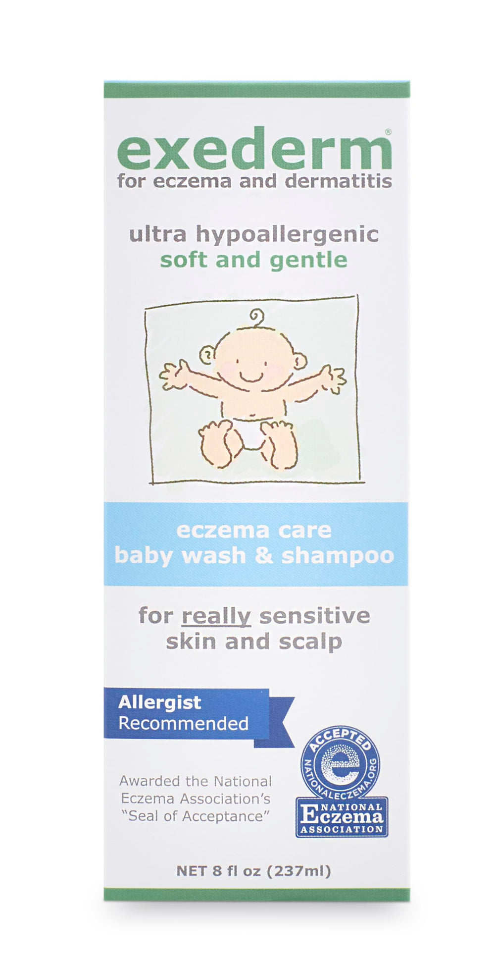 Exederm Baby Wash gentle-lather close-up highlighting non-irritating cleansing for delicate skin.