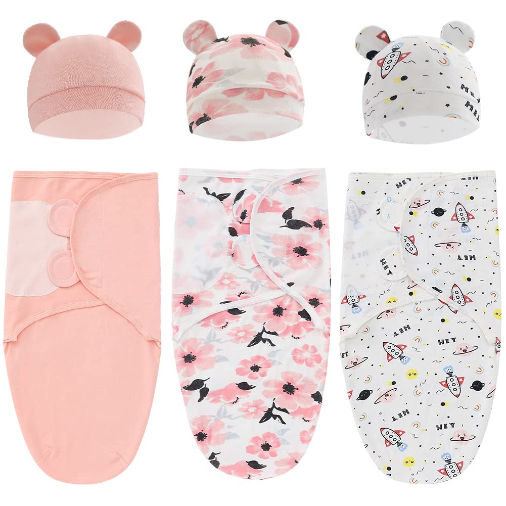 Exemaba baby swaddle sleep sack pink flower front shows cozy wrap for gentle newborn sleep