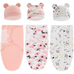 Exemaba baby swaddle sleep sack pink flower front shows cozy wrap for gentle newborn sleep