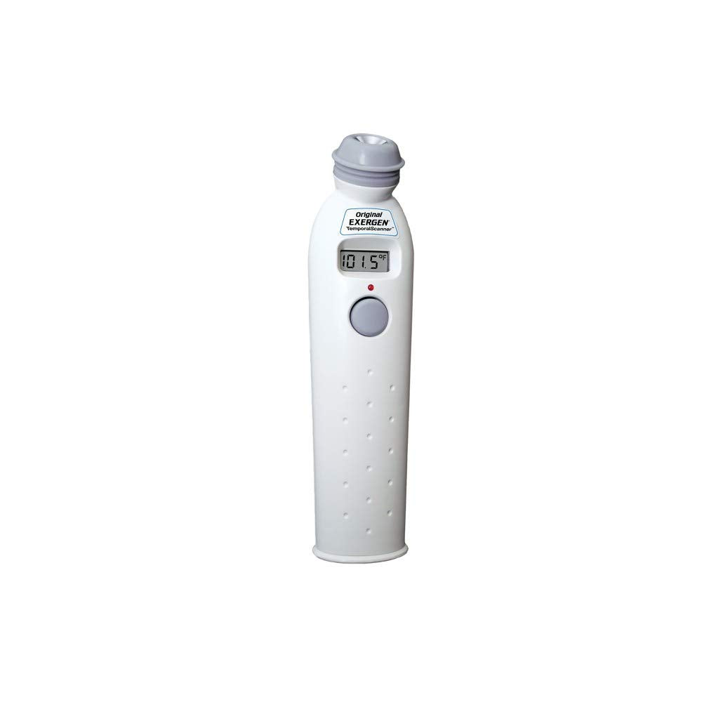 Exergen Original Temporal Artery Thermometer in box for quick, non-invasive family temperature checks.