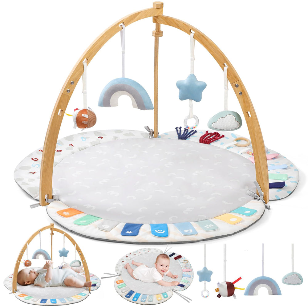 EXIN DECHEN baby play gym with bamboo frame provides sturdy, natural play space