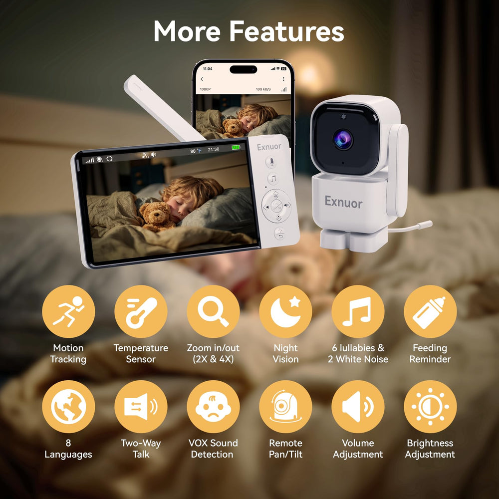 Exnuor temperature sensor helps monitor room conditions for baby's comfort.