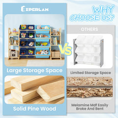 EXPERLAM adjustable side shelves positions to fit tall books or small toys.