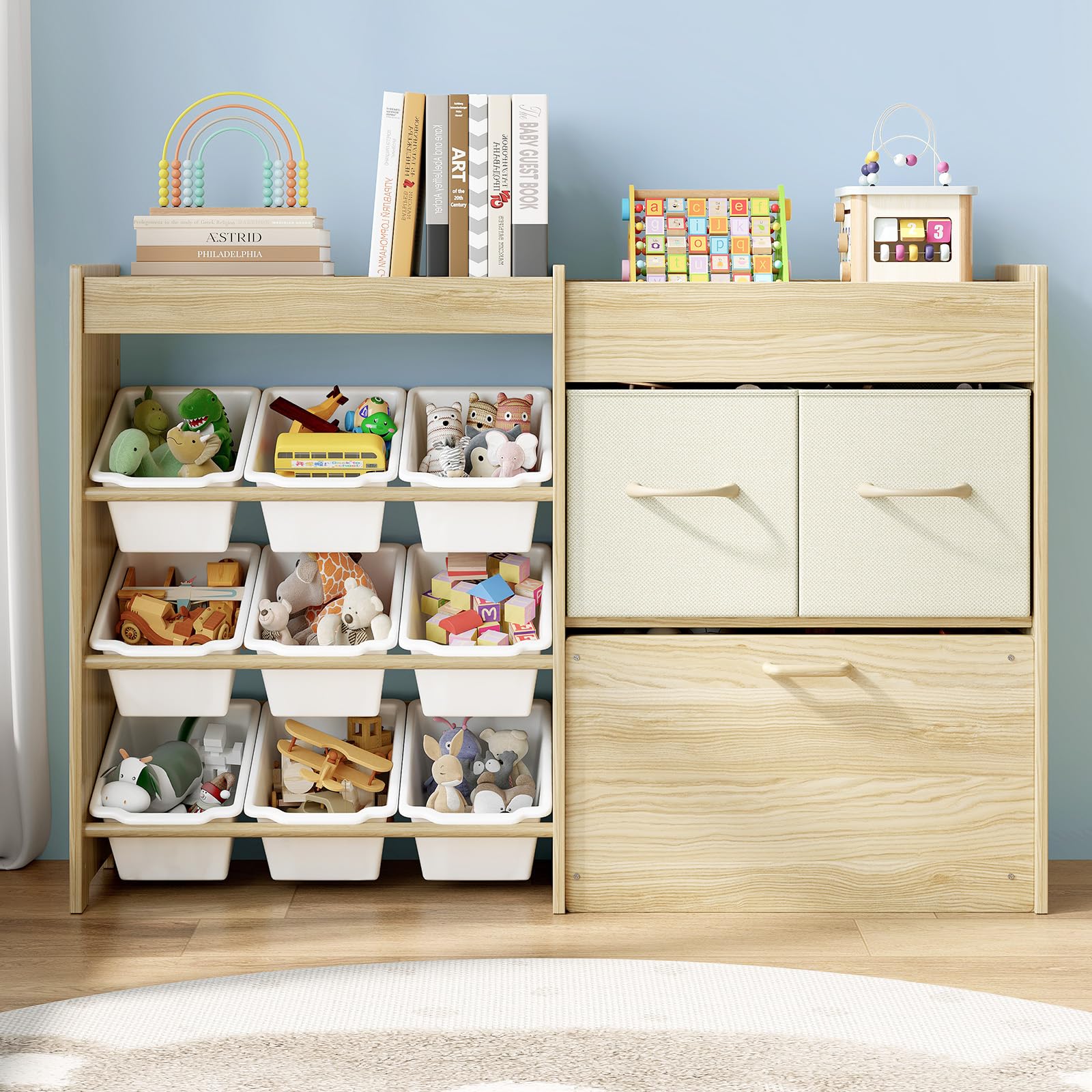 EXPERLAM durable pine wood construction supports long-lasting playroom organization