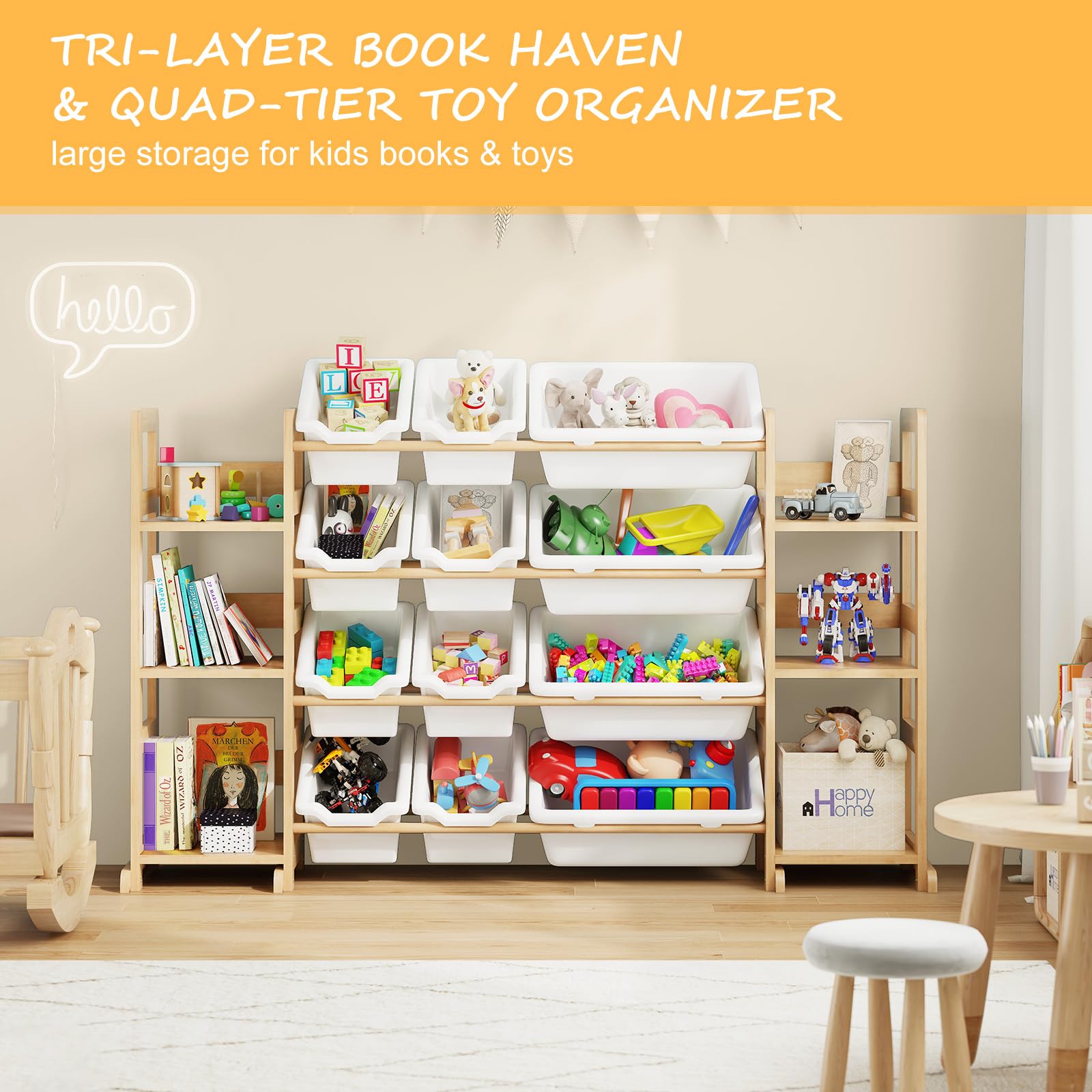 EXPERLAM kid-friendly height and stable base illustration of independent toy access for kids.