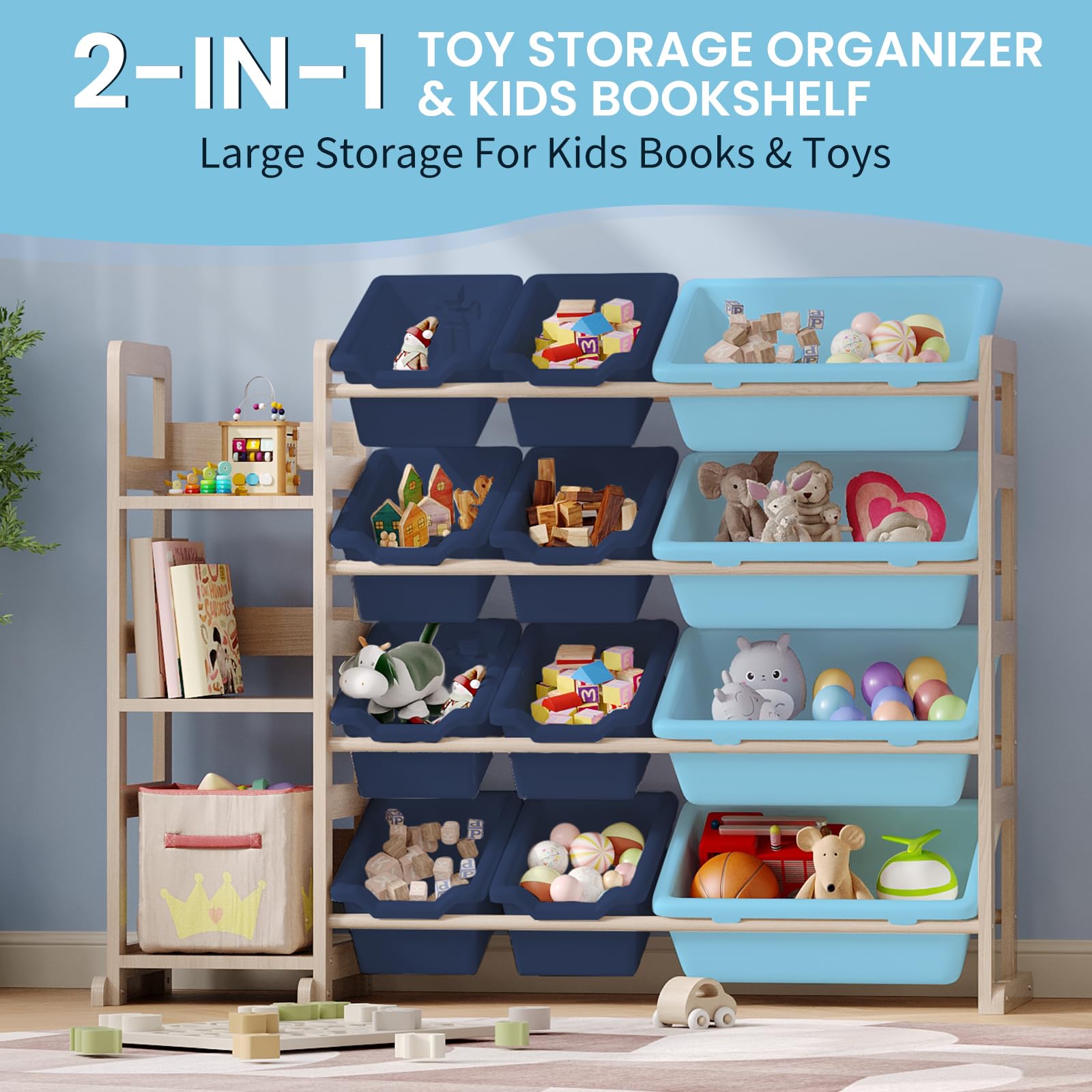 EXPERLAM kids room setup in blue shows modern design and easy organization.