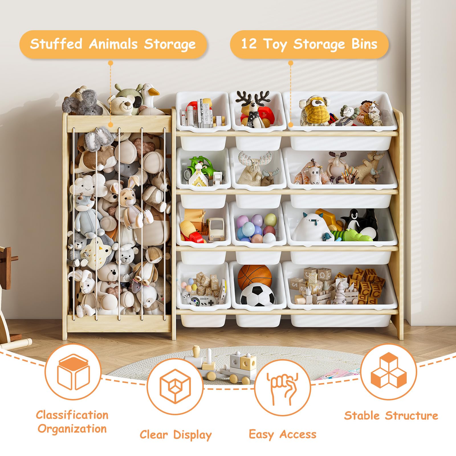 EXPERLAM open-bin visibility helps kids spot toys rapidly and tidy up