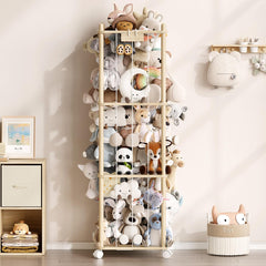 EXPERLAM stuffed animal storage wood zoo with wheels for easy mobility in playrooms.